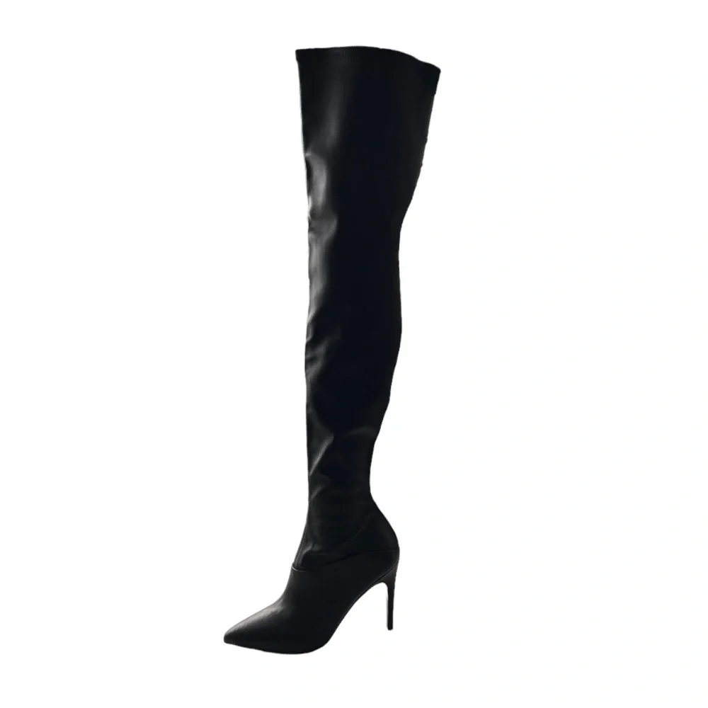 REISS Caia Over The Knee Leather Boots Black Pointed Toe Heel Women’s 8 Mob Wife